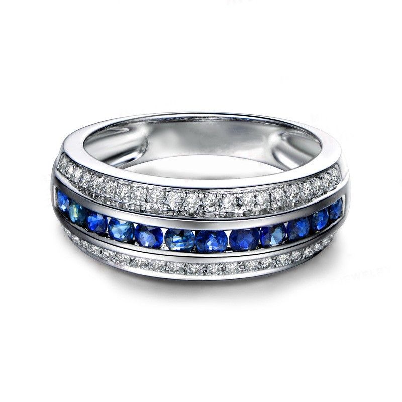 Bague De Mariage Avec Bague De Promesse De Dame En Argent Sterling Avec Pierres Précieuses Bleues Personnalisées