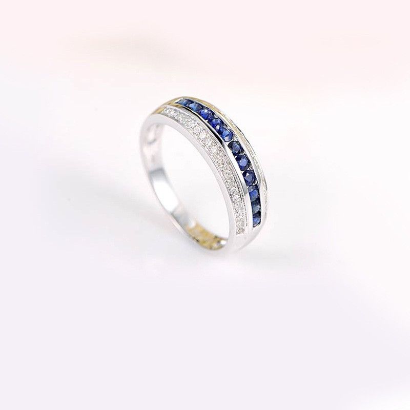 Bague De Mariage Avec Bague De Promesse De Dame En Argent Sterling Avec Pierres Précieuses Bleues Personnalisées