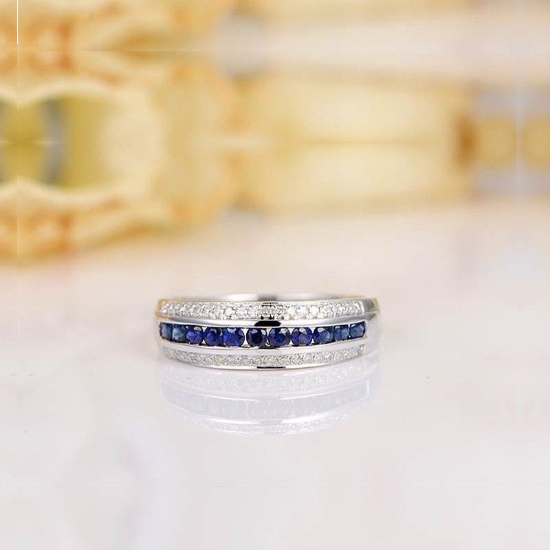 Bague De Mariage Avec Bague De Promesse De Dame En Argent Sterling Avec Pierres Précieuses Bleues Personnalisées