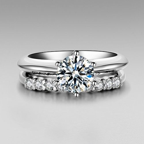 Bague De Mariage Pour Femme Ronde À 6 Broches Avec Zircone Cubique Pour Femme En Argent Sterling 925 Plaqué Platine