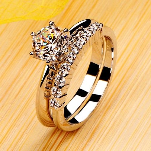 Bague De Mariage Pour Femme Ronde À 6 Broches Avec Zircone Cubique Pour Femme En Argent Sterling 925 Plaqué Platine