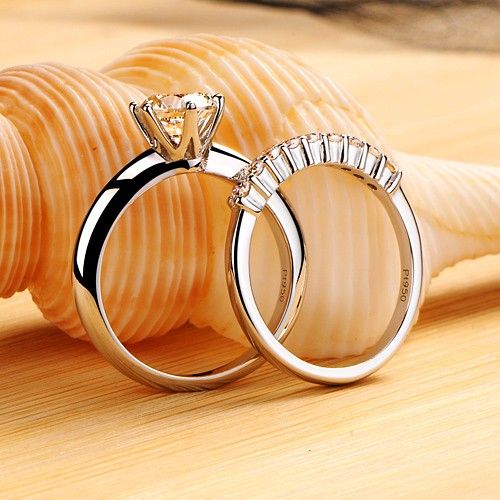 Bague De Mariage Pour Femme Ronde À 6 Broches Avec Zircone Cubique Pour Femme En Argent Sterling 925 Plaqué Platine