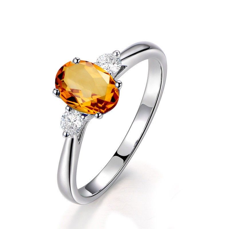 Bague De Mariage Bague De Promesse De Dame En Argent Sterling À Motif Simple Citrine Précieuse