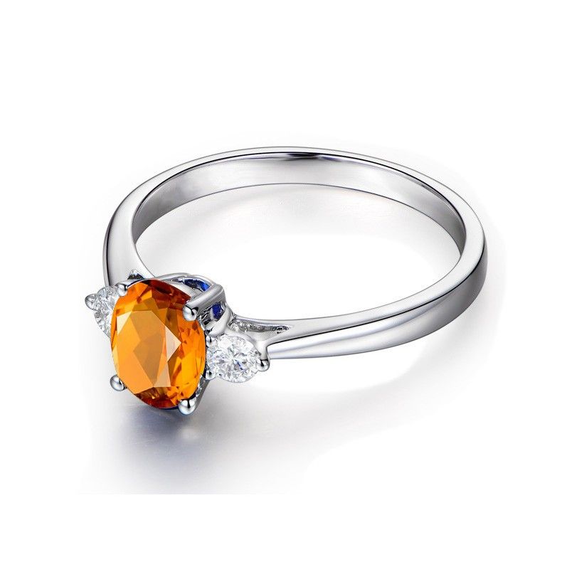 Bague De Mariage Bague De Promesse De Dame En Argent Sterling À Motif Simple Citrine Précieuse