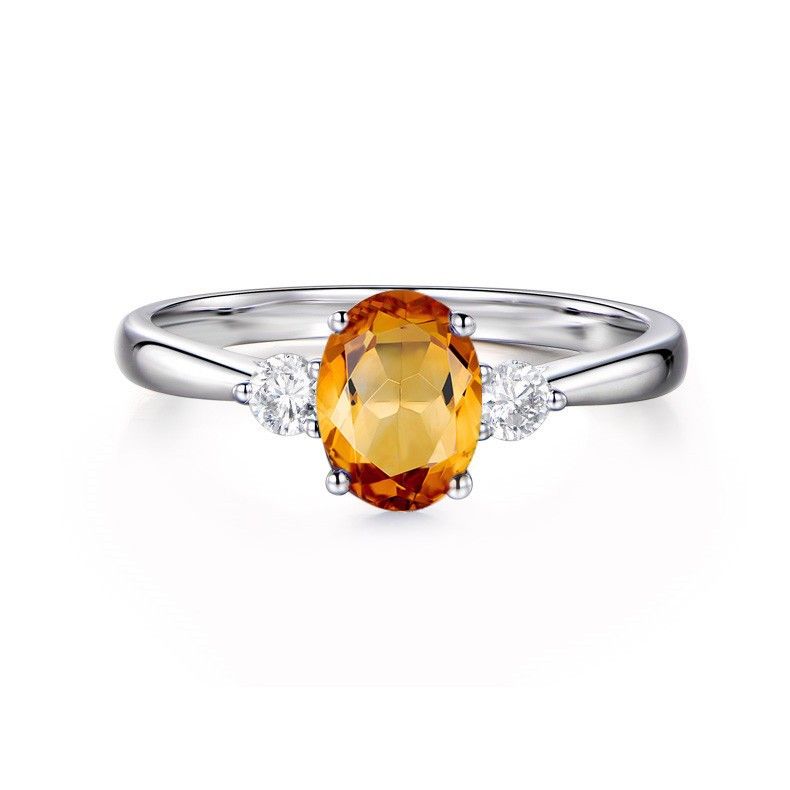 Bague De Mariage Bague De Promesse De Dame En Argent Sterling À Motif Simple Citrine Précieuse