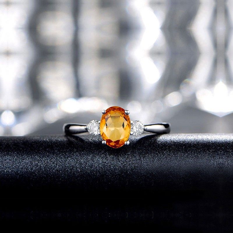 Bague De Mariage Bague De Promesse De Dame En Argent Sterling À Motif Simple Citrine Précieuse