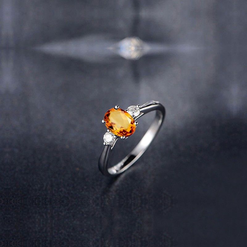 Bague De Mariage Bague De Promesse De Dame En Argent Sterling À Motif Simple Citrine Précieuse