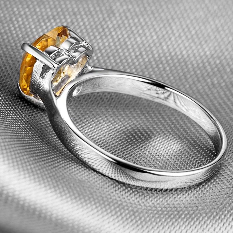 Bague De Mode En Cristal Jaune Naturel Haut De Gamme Incrusté D'argent 925