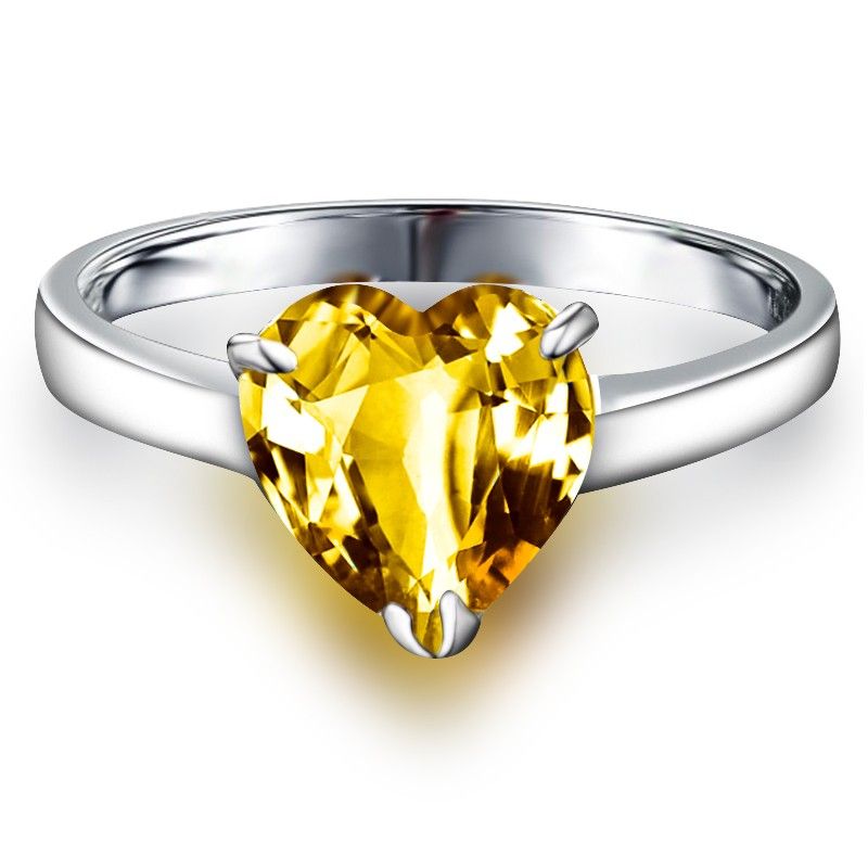 Bague De Mode En Cristal Jaune Naturel Haut De Gamme Incrusté D'argent 925