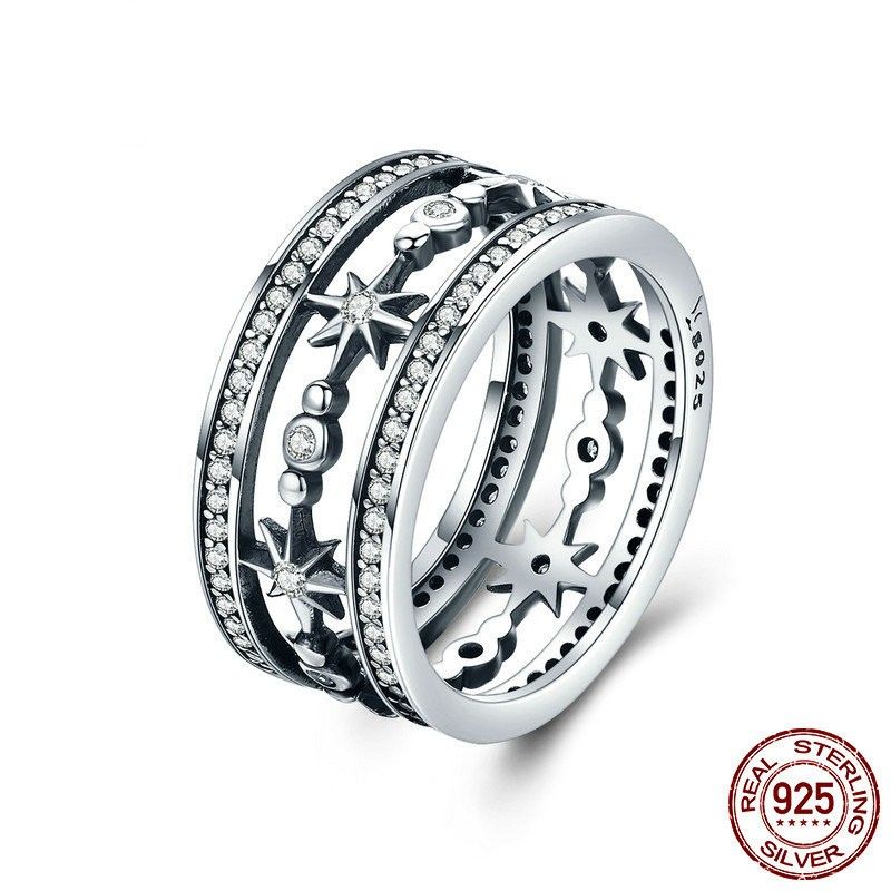 Bague De Mode En Forme D'étoile Creuse En Argent Sterling 925 Avec Zircone Cubique Personnalisée