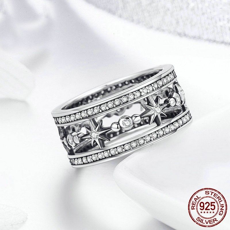 Bague De Mode En Forme D'étoile Creuse En Argent Sterling 925 Avec Zircone Cubique Personnalisée