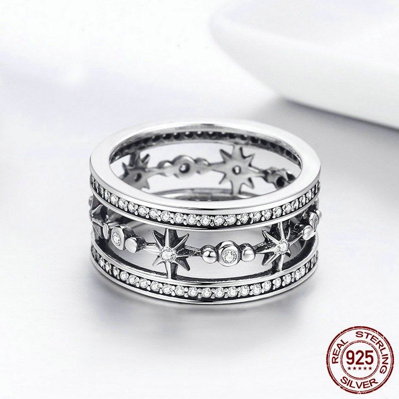 Bague De Mode En Forme D'étoile Creuse En Argent Sterling 925 Avec Zircone Cubique Personnalisée