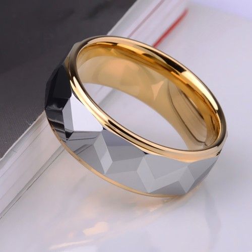 Bague De Mode Pour Homme En Acier Tungstène Plaqué Or À L'intérieur