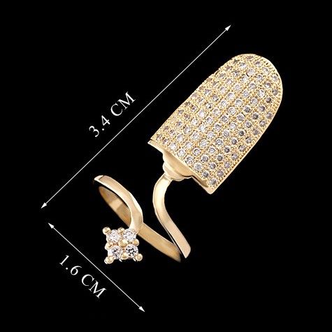 Bague À Ongles Plaquée Or Incrustée De Zircon Cubique Avec Fleur Brillante Pour Femme