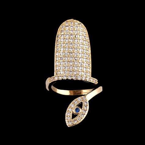 Bague À Ongles Plaquée Or En Zircon Cubique En Forme D'oeil De Vente Chaude Pour Les Femmes