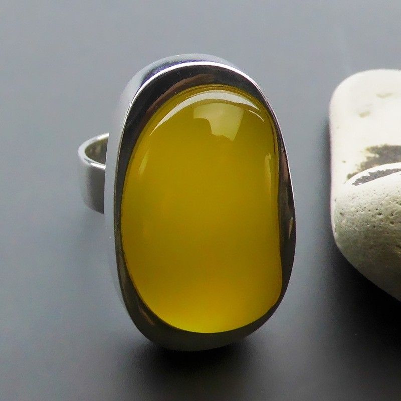 Bague En Onyx Jaune Naturel Incrusté De Mode Exagérée En Argent Sterling 925