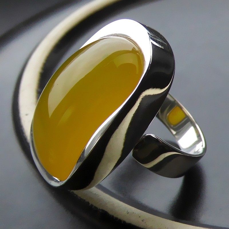 Bague En Onyx Jaune Naturel Incrusté De Mode Exagérée En Argent Sterling 925