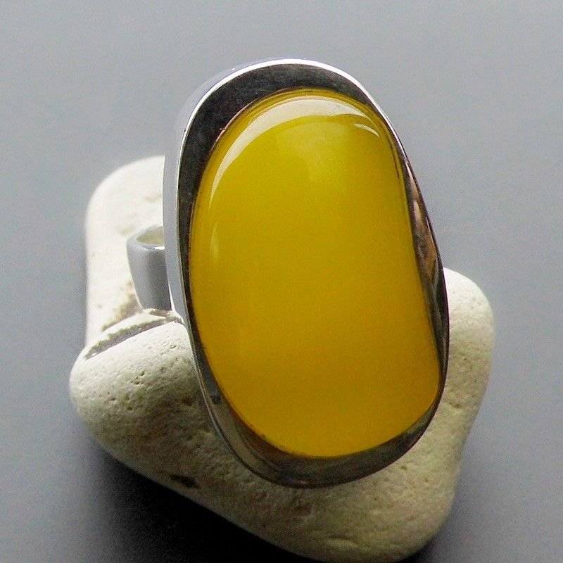 Bague En Onyx Jaune Naturel Incrusté De Mode Exagérée En Argent Sterling 925