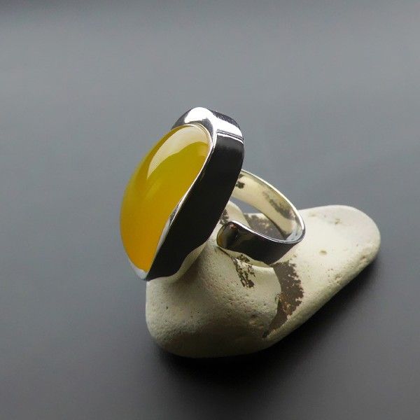 Bague En Onyx Jaune Naturel Incrusté De Mode Exagérée En Argent Sterling 925