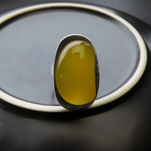 Bague En Onyx Jaune Naturel Incrusté De Mode Exagérée En Argent Sterling 925