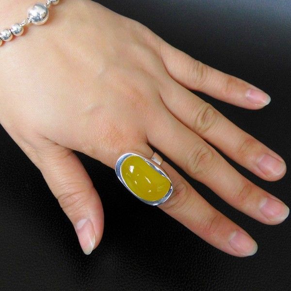 Bague En Onyx Jaune Naturel Incrusté De Mode Exagérée En Argent Sterling 925