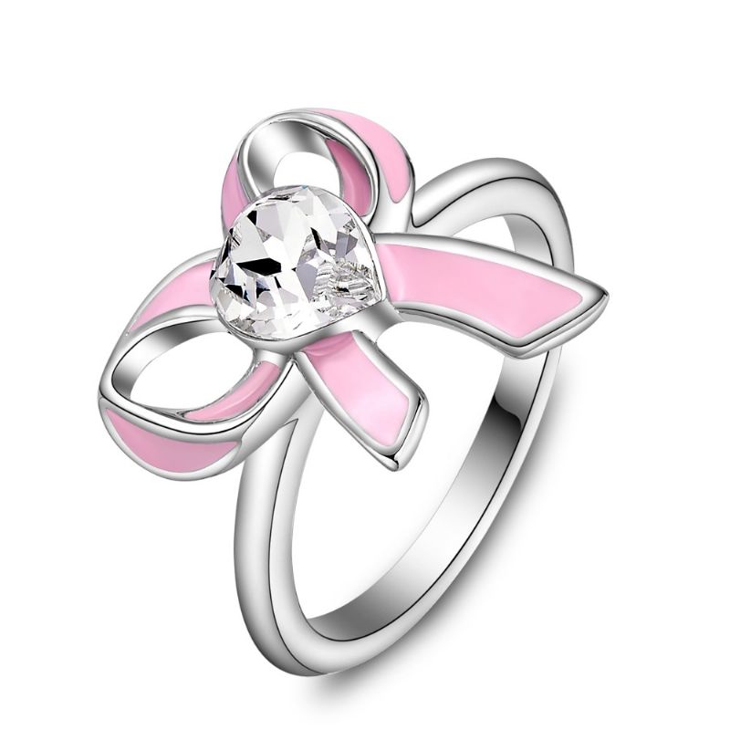 Bague D'ouverture En Alliage De Zircon Avec Nœud Rose Pour Femme