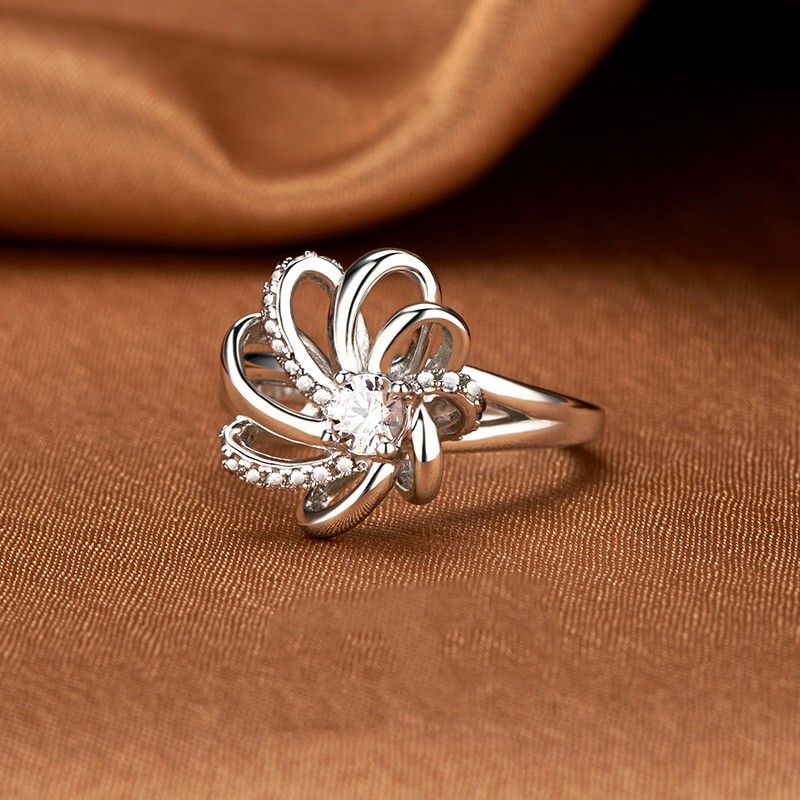 Bague D'ouverture De Belles Fleurs Brillantes En Argent 925 Avec CZ