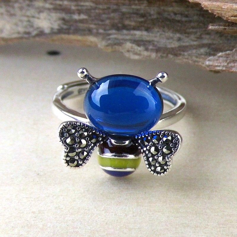 Bague D'ouverture En Forme D'abeille En Argent Sterling 925 Avec Pierres Incrustées