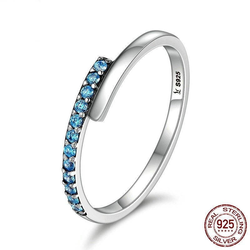 Bague Personnalisée En Argent Sterling 925 Avec Zircone Cubique Bleue