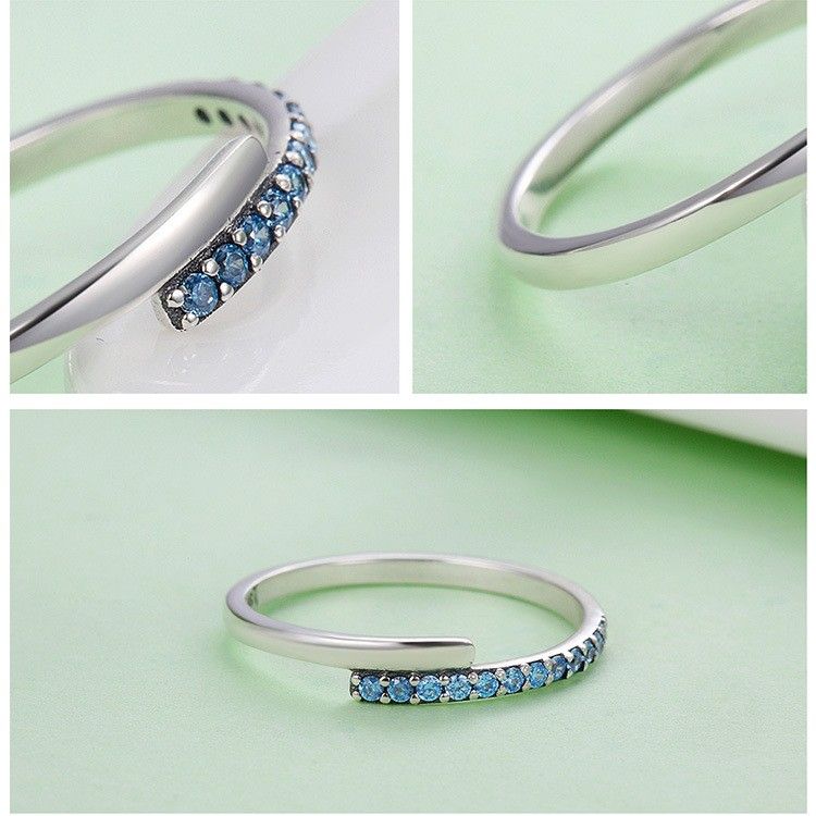 Bague Personnalisée En Argent Sterling 925 Avec Zircone Cubique Bleue