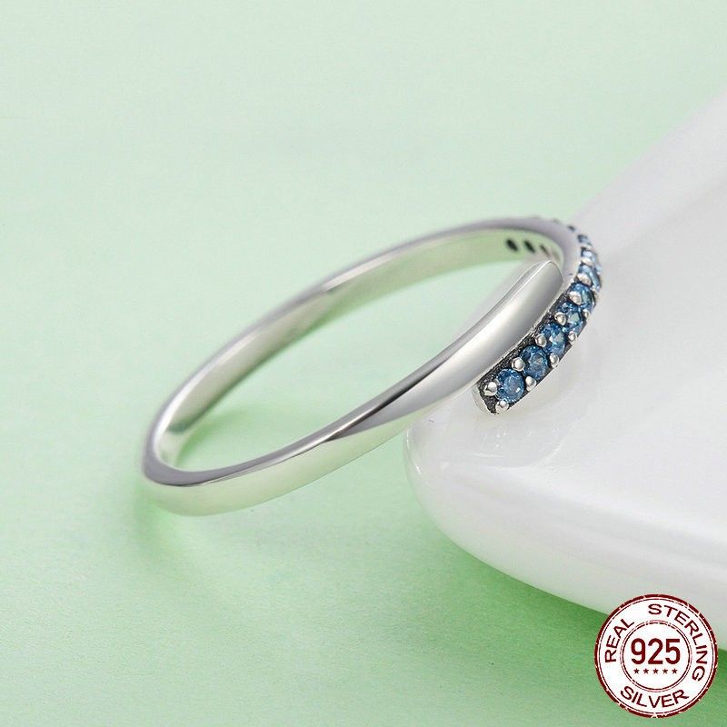 Bague Personnalisée En Argent Sterling 925 Avec Zircone Cubique Bleue