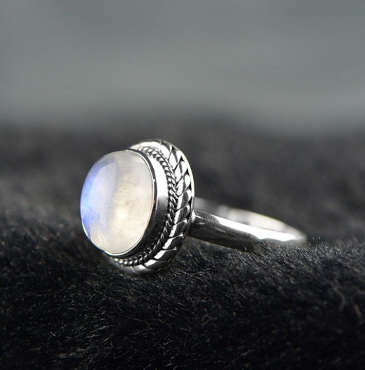 Bague En Pierre De Lune Naturelle Incrustée En Argent Sterling 925 Esthétique Romantique