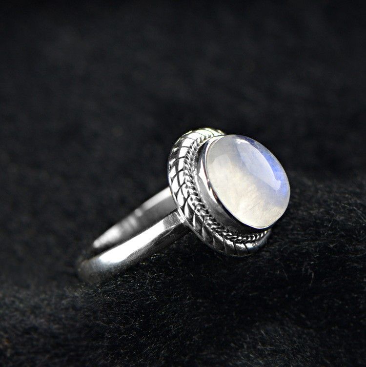 Bague En Pierre De Lune Naturelle Incrustée En Argent Sterling 925 Esthétique Romantique