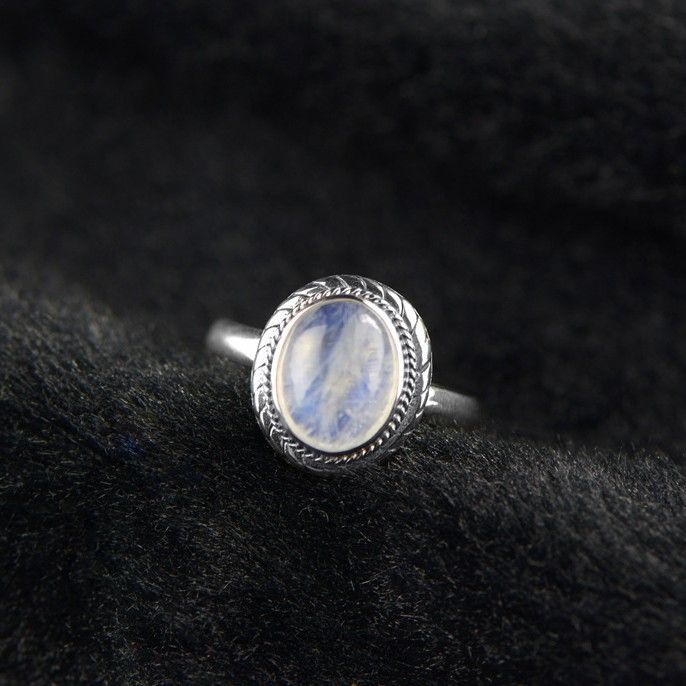 Bague En Pierre De Lune Naturelle Incrustée En Argent Sterling 925 Esthétique Romantique