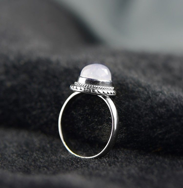 Bague En Pierre De Lune Naturelle Incrustée En Argent Sterling 925 Esthétique Romantique