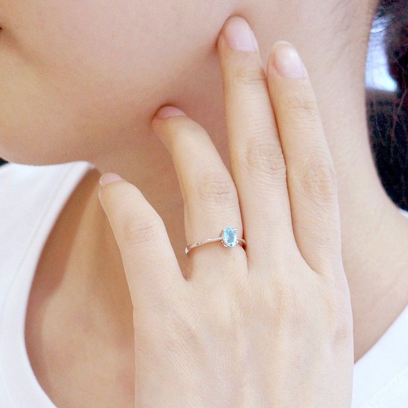 Bague De Pierres Précieuses Ovales Incrustées En Argent 925 Simple Et Lisse