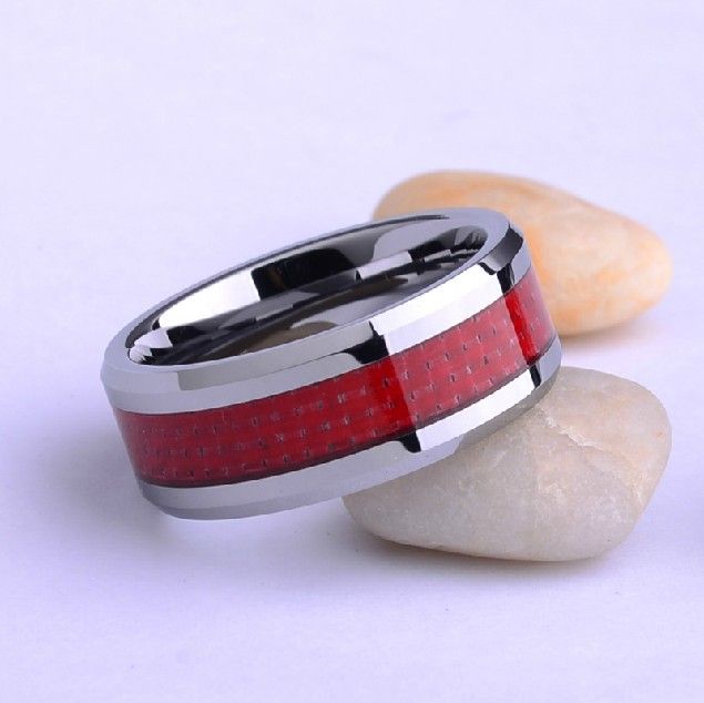 Bague Porte-bonheur Pour Hommes En Or De Tungstène Boîte En Fibre De Carbone Rouge Élégante Et Exquise