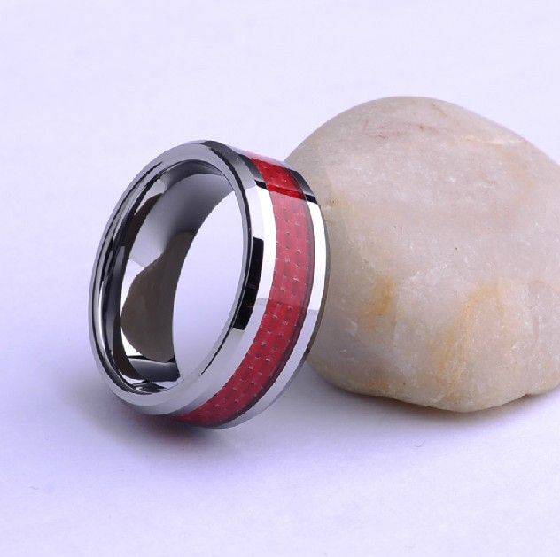 Bague Porte-bonheur Pour Hommes En Or De Tungstène Boîte En Fibre De Carbone Rouge Élégante Et Exquise