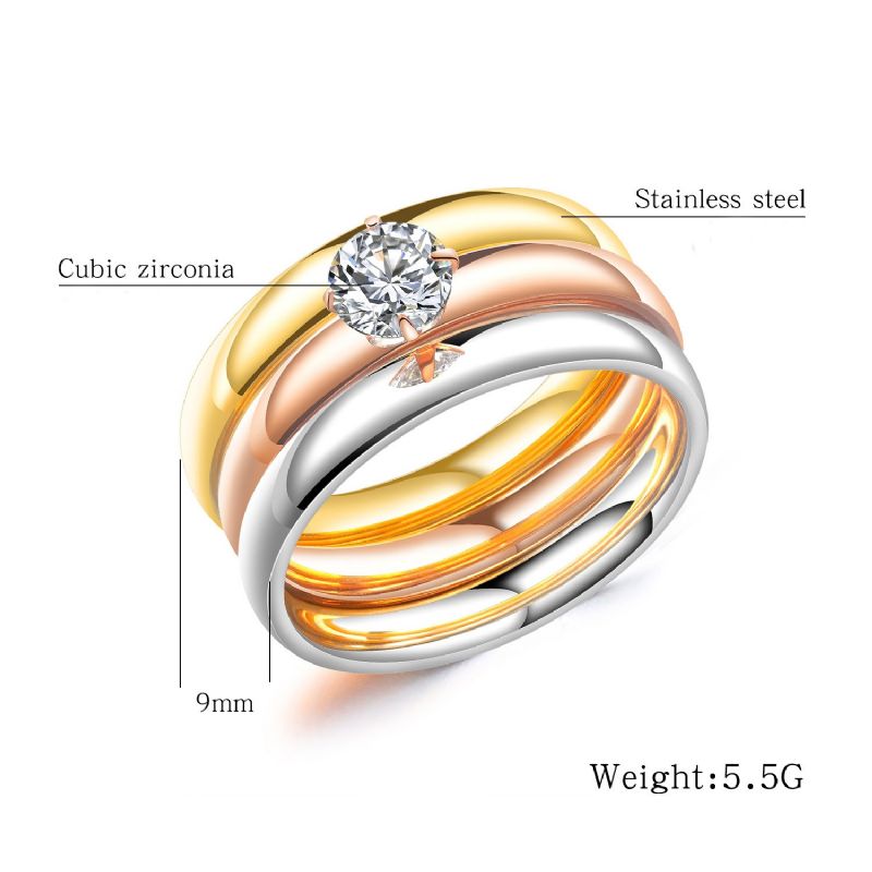 Bague De Promesse En Acier Inoxydable Tricolore CZ En Acier Inoxydable