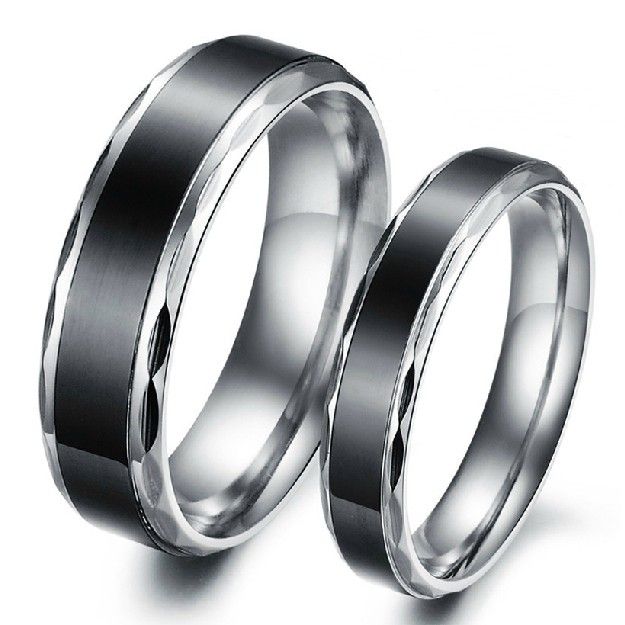 Bague De Promesse En Acier Titane Noir Pour Les Amoureux Des Couples De Mariage Ensembles Assortis À Graver (prix Pour Une Paire)