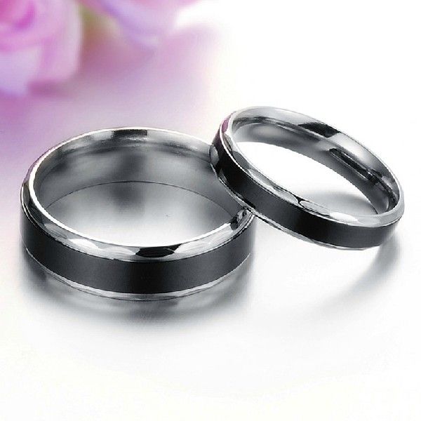 Bague De Promesse En Acier Titane Noir Pour Les Amoureux Des Couples De Mariage Ensembles Assortis À Graver (prix Pour Une Paire)