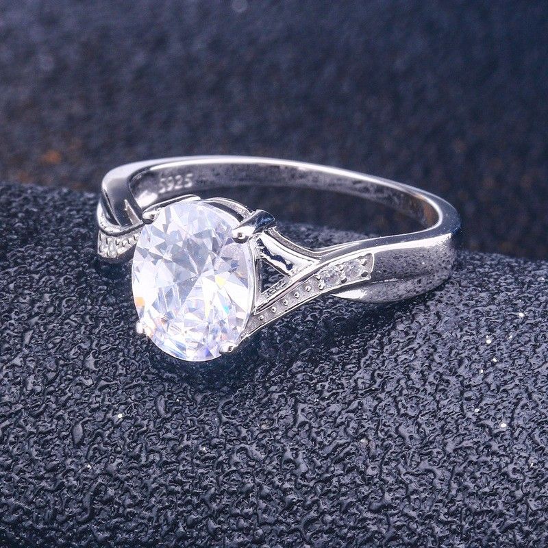 Bague De Promesse En Argent Sterling 925 À Quatre Griffes De Coupe Ovale Classique