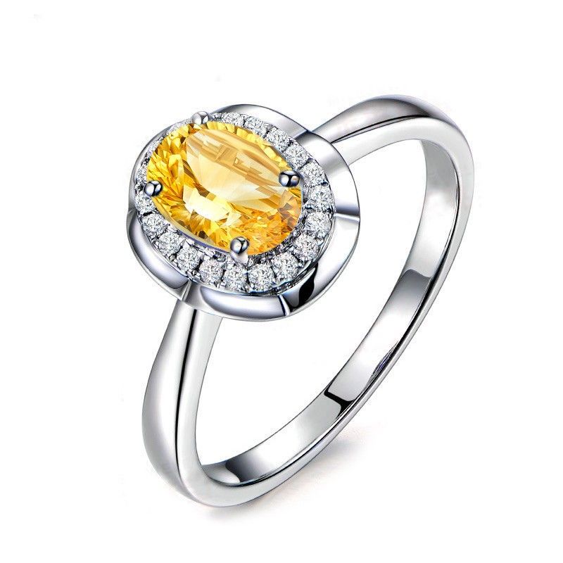 Bague De Promesse En Argent Sterling Citrine Naturelle S925 Pour Elle