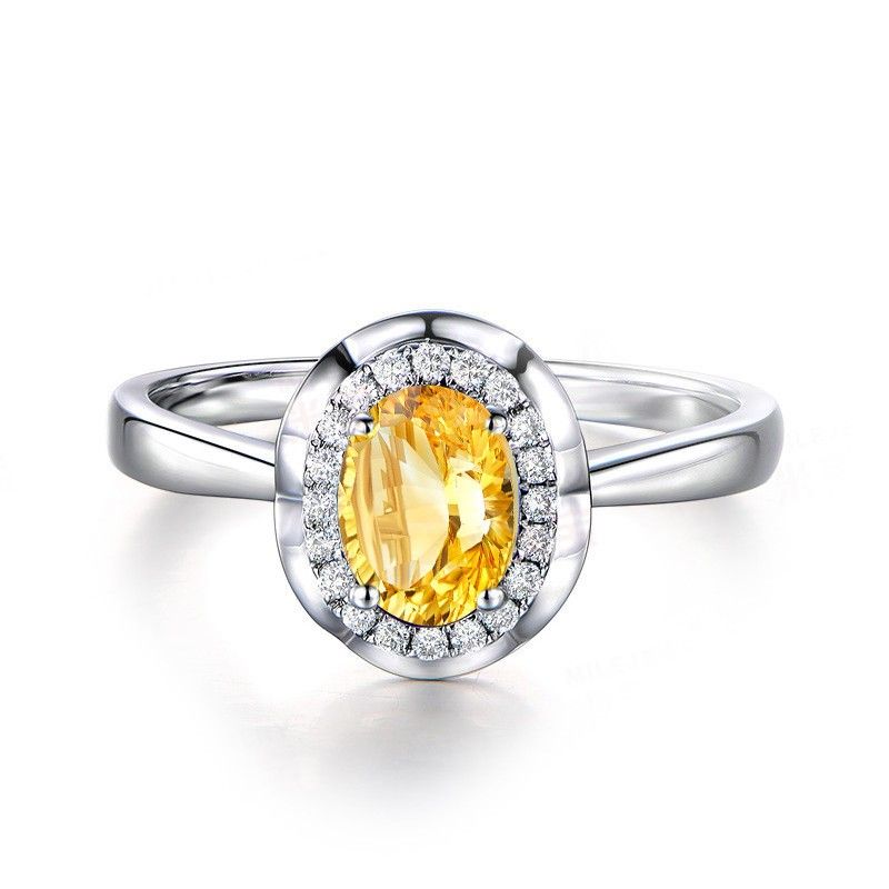 Bague De Promesse En Argent Sterling Citrine Naturelle S925 Pour Elle