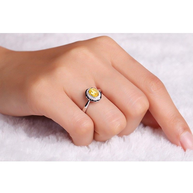 Bague De Promesse En Argent Sterling Citrine Naturelle S925 Pour Elle