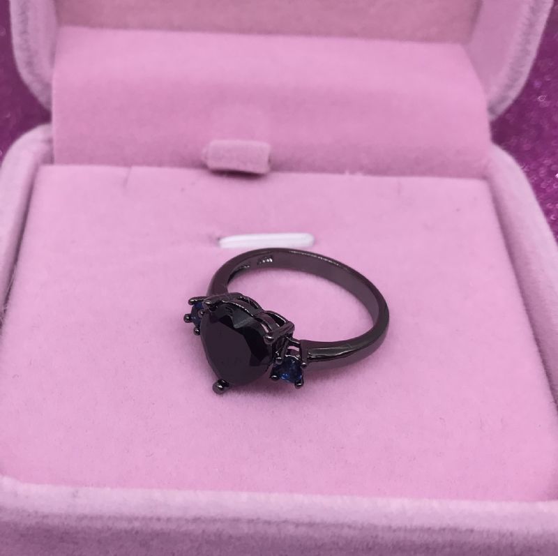 Bague De Promesse / Bague De Fiançailles En Pierre De Zircone Cubique Noire Taille Coeur