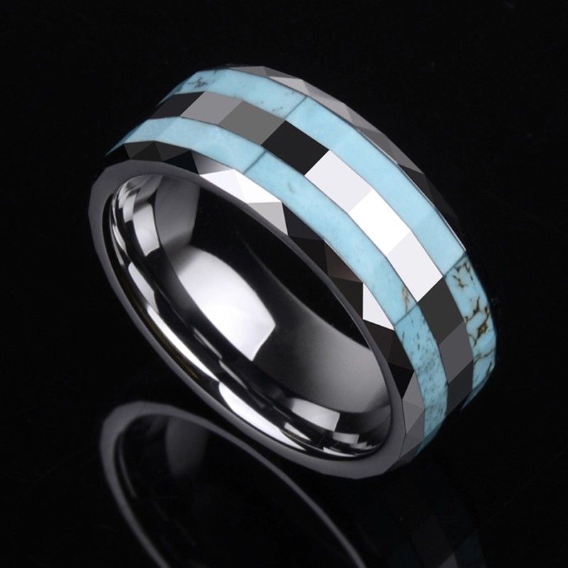 Bague De Promesse Turquoise Incrustée De Tungstène Pour Lui