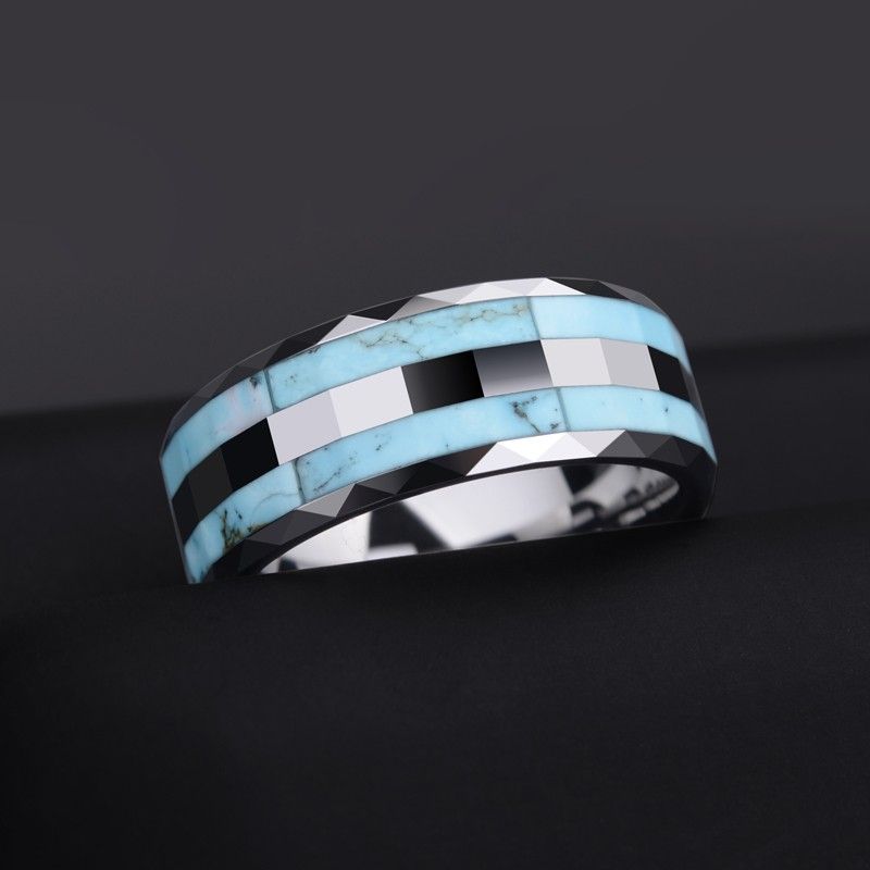 Bague De Promesse Turquoise Incrustée De Tungstène Pour Lui