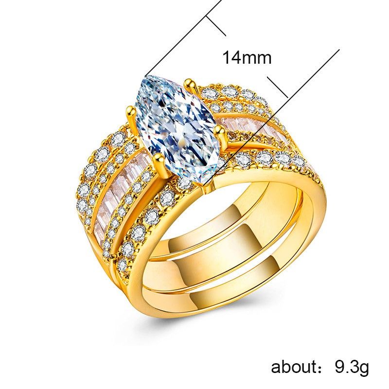 Bague De Promesse En Zircon Plaqué Argent 925 Bague En Trois Pièces De Qualité En Or 18 Carats