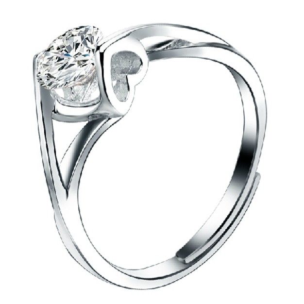 Bague Réglable En Argent Sterling 925 Incrusté De CZ Avec Élément De Coeur